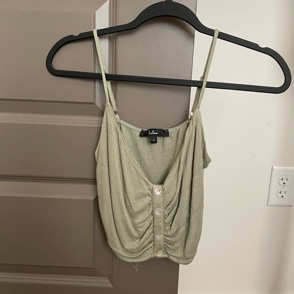 Sage green crop top button front detail (s)
